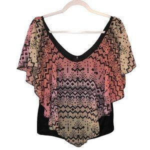 Silhouette NYC Women Ombre Geometric Flutter Sleeve Scoop Neck Blouse Size 1X